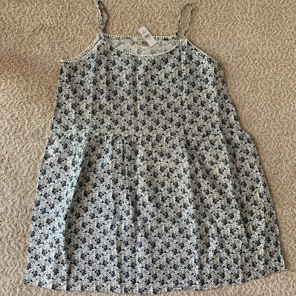 LOFT Floral Linen Blend Summer Swing Dress